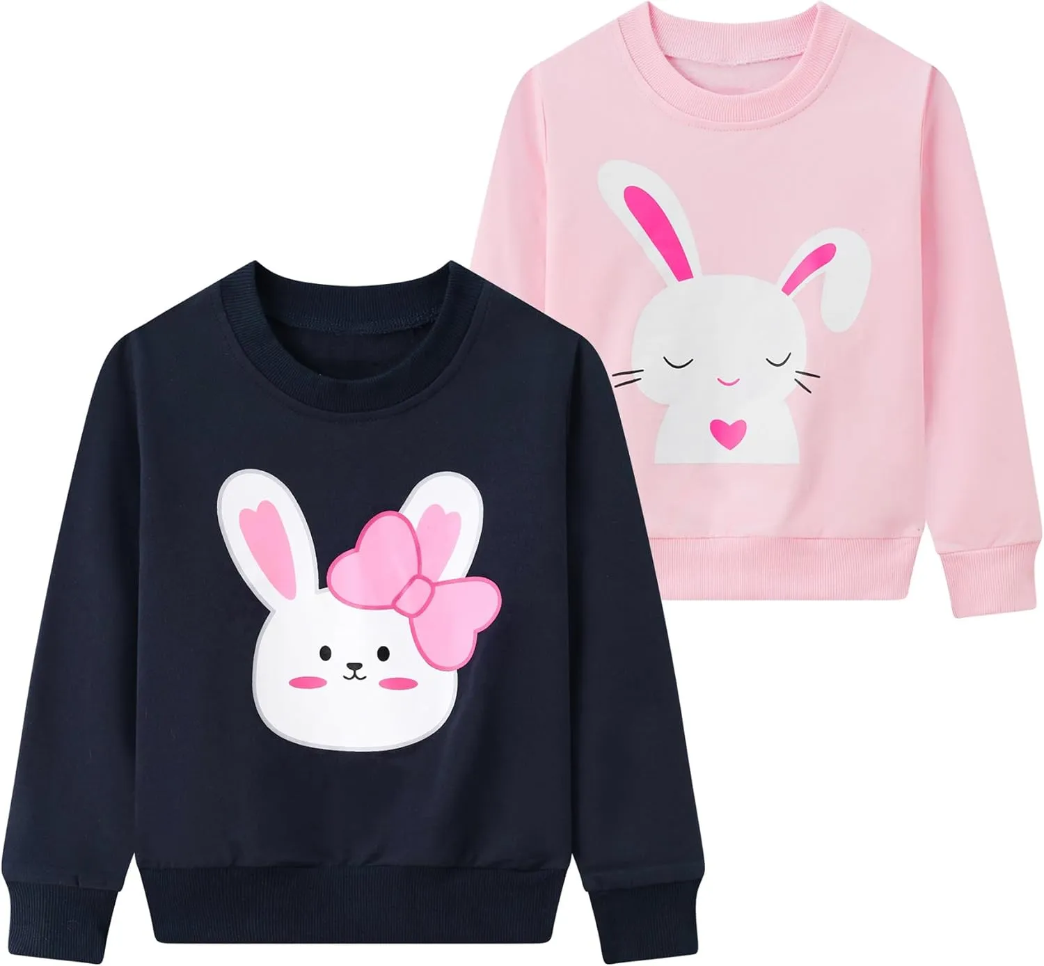 2-Pack Toddler Sweatshirts Kid Girl's Cartoon Cotton Long-sleeved Tops Crewneck Pullover Shirts For Kids 3-7 Years