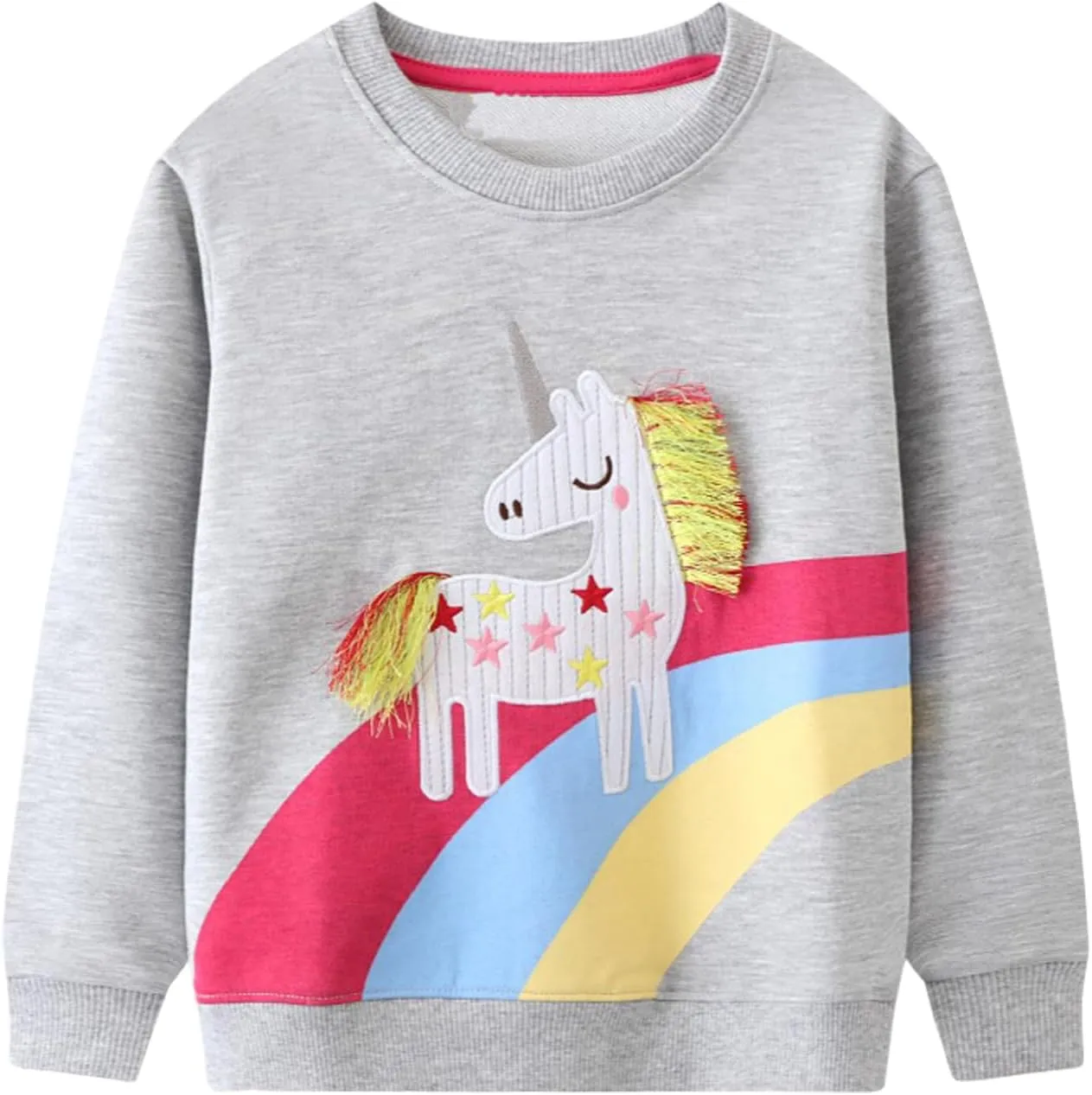 2-Pack Toddler Sweatshirts Kid Girl's Cartoon Cotton Long-sleeved Tops Crewneck Pullover Shirts For Kids 3-7 Years