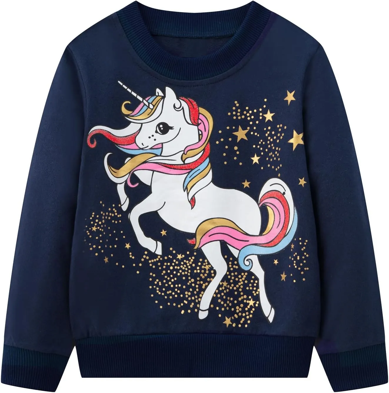2-Pack Toddler Sweatshirts Kid Girl's Cartoon Cotton Long-sleeved Tops Crewneck Pullover Shirts For Kids 3-7 Years
