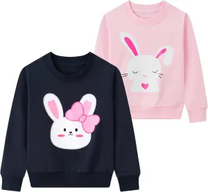2-Pack Toddler Sweatshirts Kid Girl's Cartoon Cotton Long-sleeved Tops Crewneck Pullover Shirts For Kids 3-7 Years