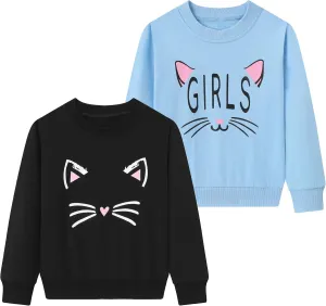 2-Pack Toddler Sweatshirts Kid Girl's Cartoon Cotton Long-sleeved Tops Crewneck Pullover Shirts For Kids 3-7 Years