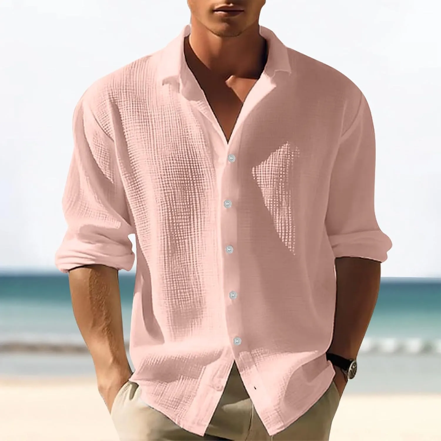 2024 Men's Casual Shirt Street Cardigan Solid Color Long Sleeved Autumn Winter Fashion Men Regular Fit Dress Shirt