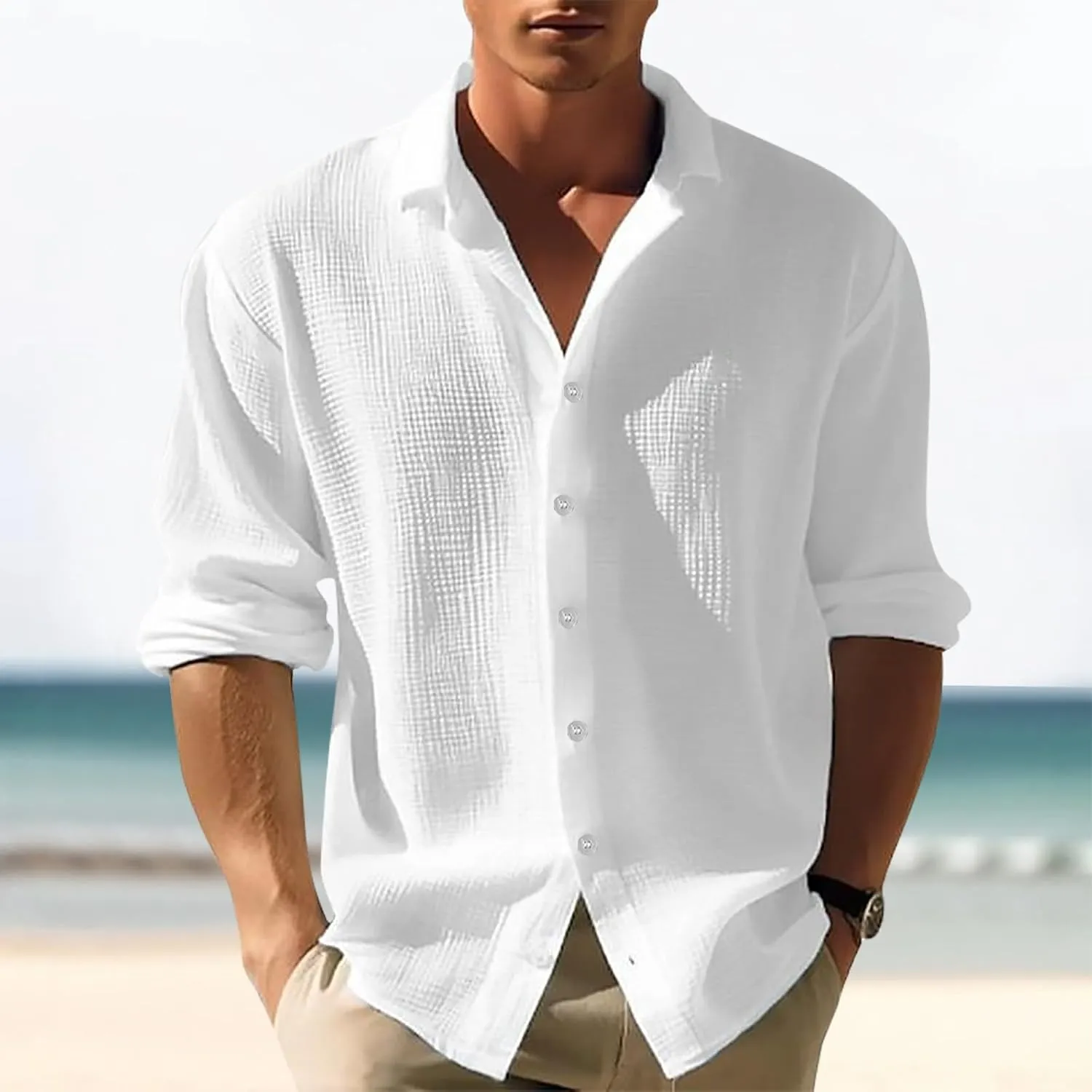 2024 Men's Casual Shirt Street Cardigan Solid Color Long Sleeved Autumn Winter Fashion Men Regular Fit Dress Shirt
