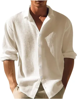 2024 Men's Casual Shirt Street Cardigan Solid Color Long Sleeved Autumn Winter Fashion Men Regular Fit Dress Shirt