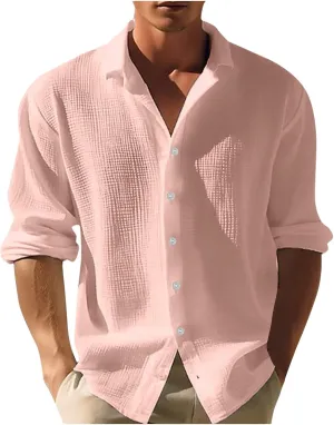 2024 Men's Casual Shirt Street Cardigan Solid Color Long Sleeved Autumn Winter Fashion Men Regular Fit Dress Shirt
