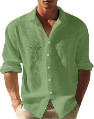 2024 Men's Casual Shirt Street Cardigan Solid Color Long Sleeved Autumn Winter Fashion Men Regular Fit Dress Shirt