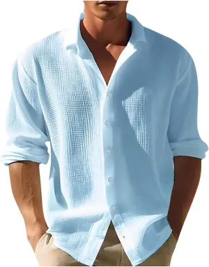 2024 Men's Casual Shirt Street Cardigan Solid Color Long Sleeved Autumn Winter Fashion Men Regular Fit Dress Shirt