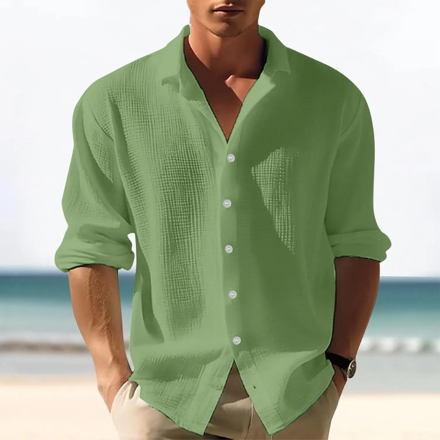 2024 Men's Casual Shirt Street Cardigan Solid Color Long Sleeved Autumn Winter Fashion Men Regular Fit Dress Shirt