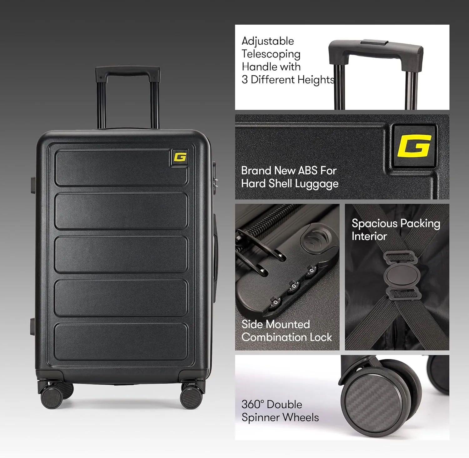 28 Inch Large Luggage Suitcase with Spinner Wheels Hardside Lightweight Rolling Travel Luggage for Women Men,Black