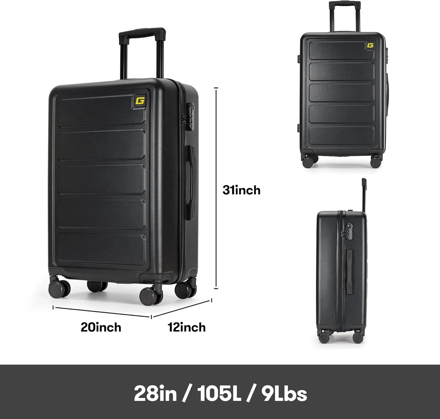 28 Inch Large Luggage Suitcase with Spinner Wheels Hardside Lightweight Rolling Travel Luggage for Women Men,Black