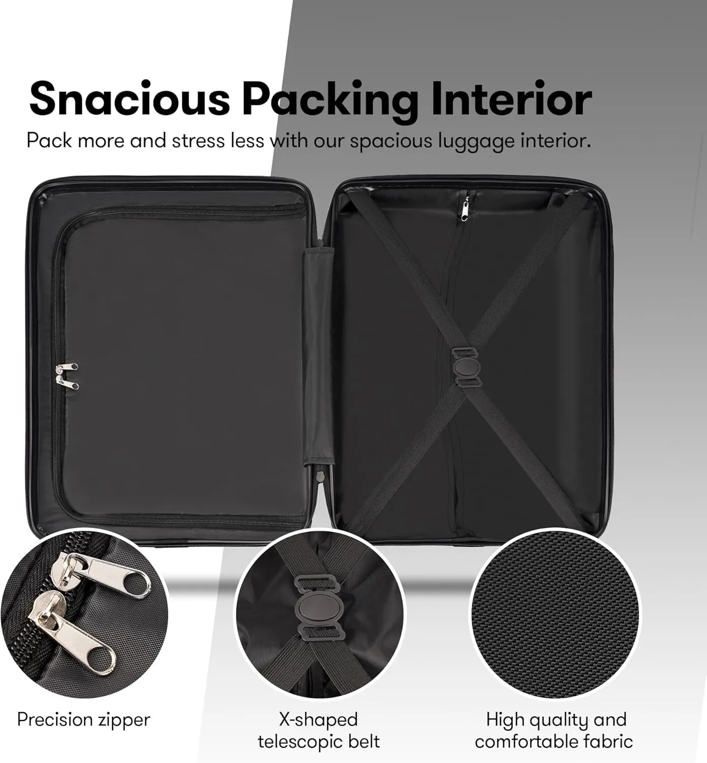 28 Inch Large Luggage Suitcase with Spinner Wheels Hardside Lightweight Rolling Travel Luggage for Women Men,Black