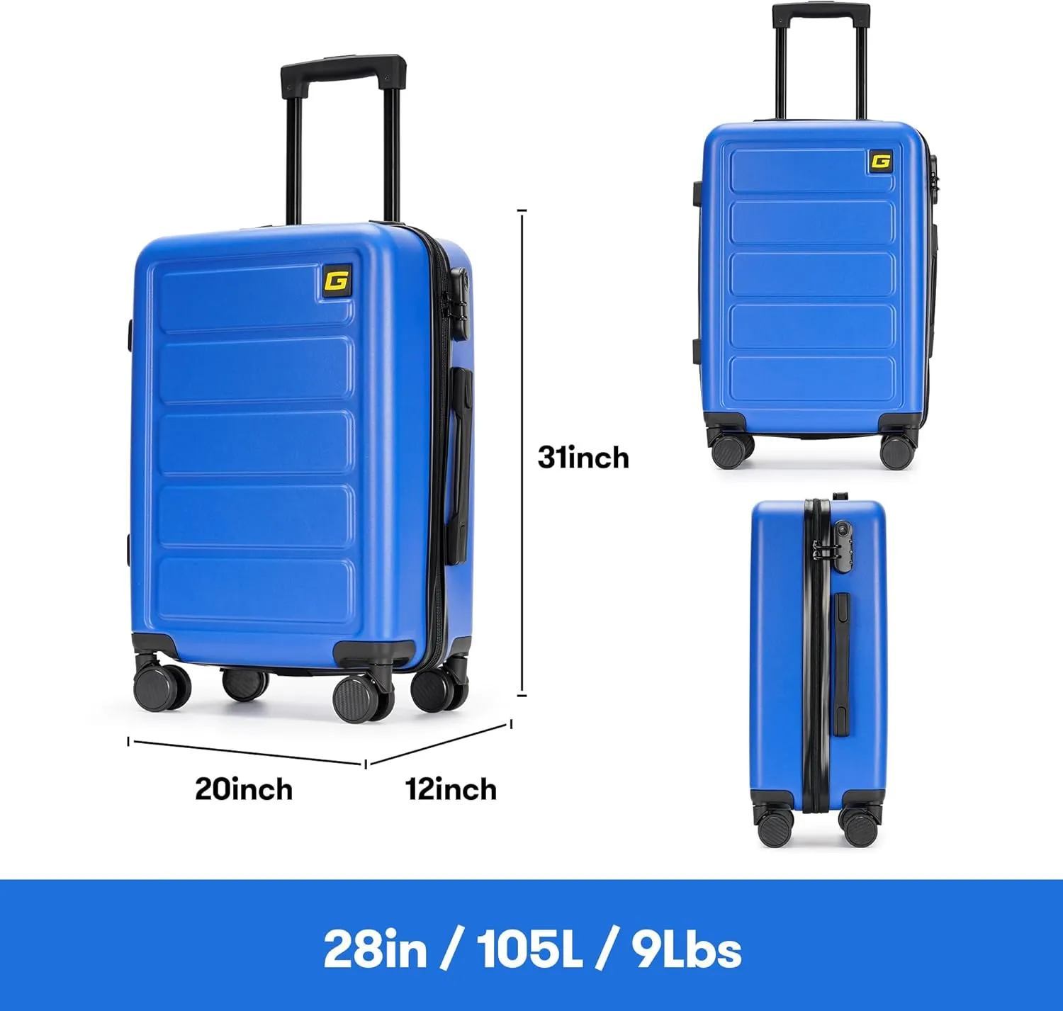 28 Inch Large Luggage Suitcase with Spinner Wheels Hardside Lightweight Rolling Travel Luggage for Women Men,Klein Blue