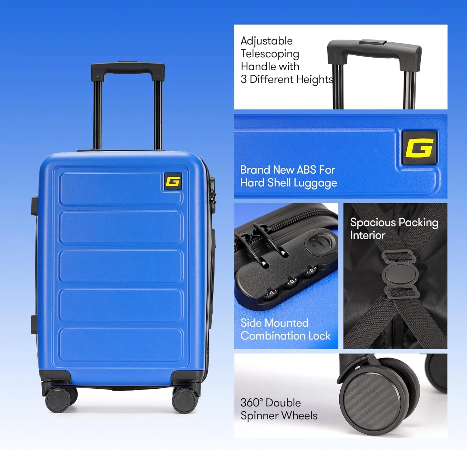28 Inch Large Luggage Suitcase with Spinner Wheels Hardside Lightweight Rolling Travel Luggage for Women Men,Klein Blue