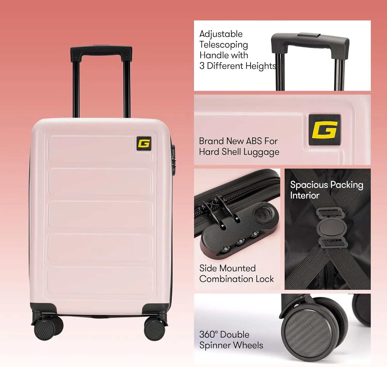 28 Inch Large Luggage Suitcase with Spinner Wheels Hardside Lightweight Rolling Travel Luggage for Women Men,Pink