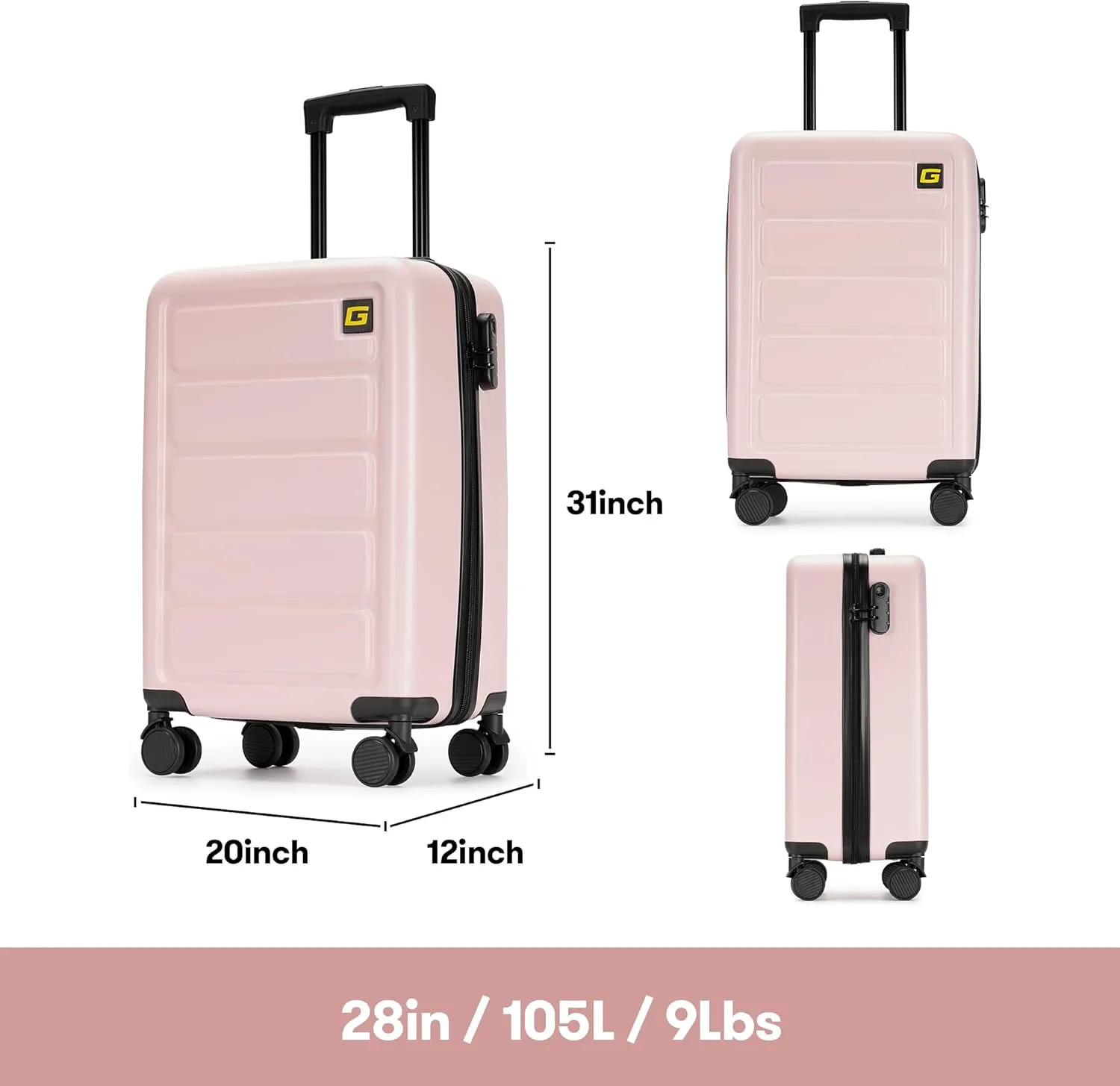 28 Inch Large Luggage Suitcase with Spinner Wheels Hardside Lightweight Rolling Travel Luggage for Women Men,Pink