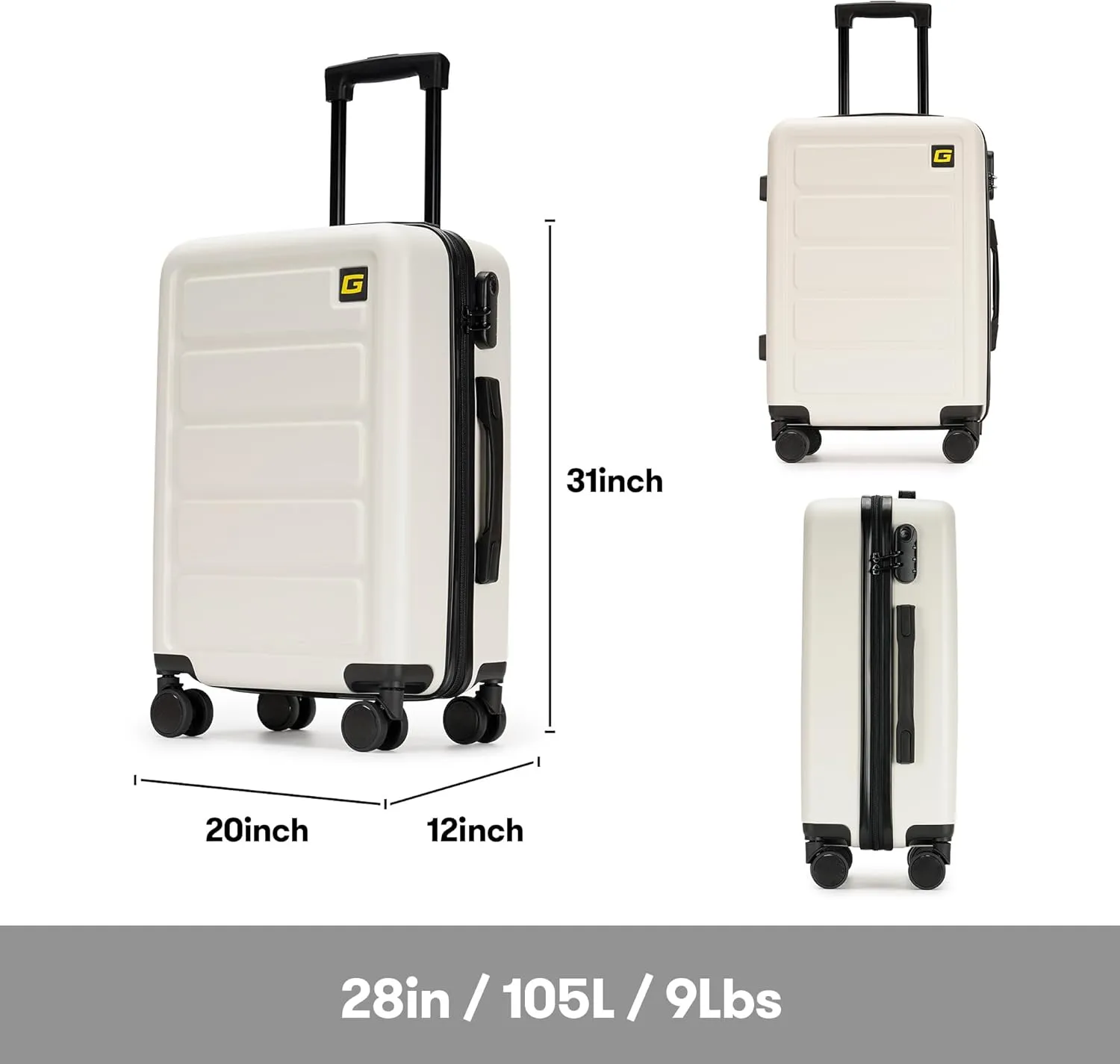 28 Inch Large Luggage Suitcase with Spinner Wheels Hardside Lightweight Rolling Travel Luggage for Women Men,White