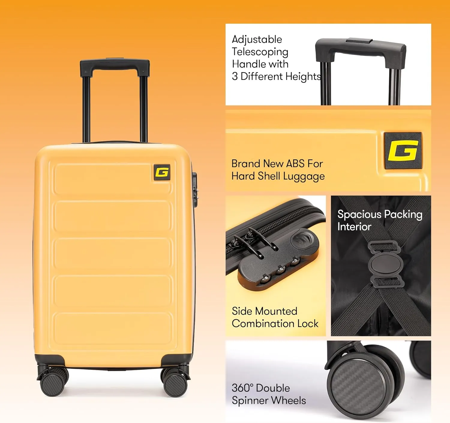 28 Inch Large Luggage Suitcase with Spinner Wheels Hardside Lightweight Rolling Travel Luggage for Women Men,Yellow