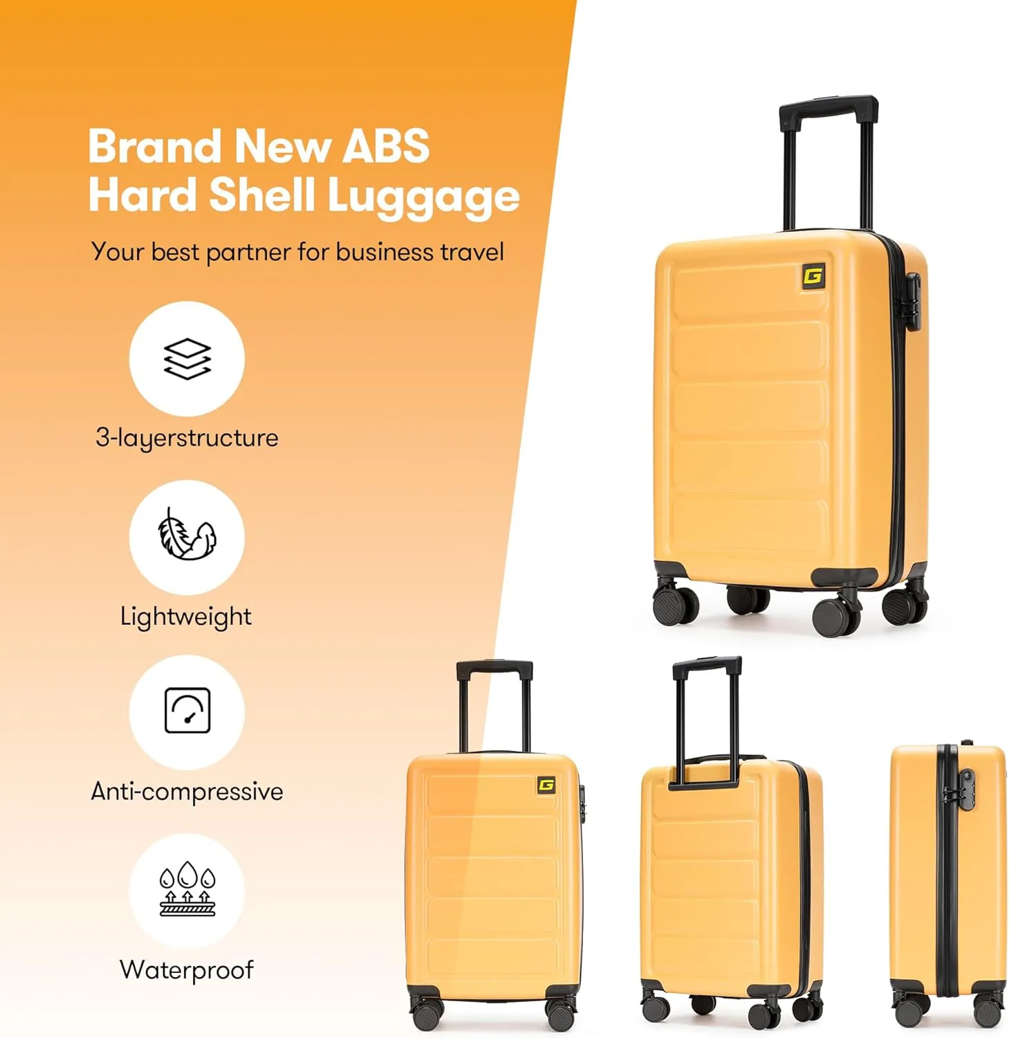 28 Inch Large Luggage Suitcase with Spinner Wheels Hardside Lightweight Rolling Travel Luggage for Women Men,Yellow