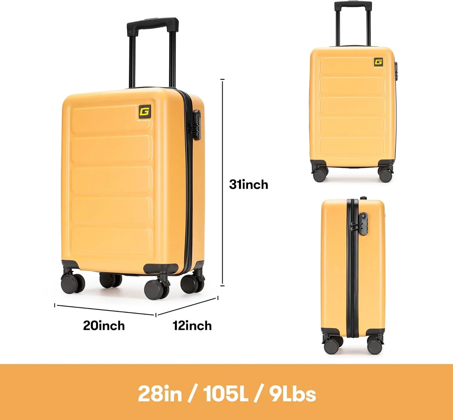 28 Inch Large Luggage Suitcase with Spinner Wheels Hardside Lightweight Rolling Travel Luggage for Women Men,Yellow