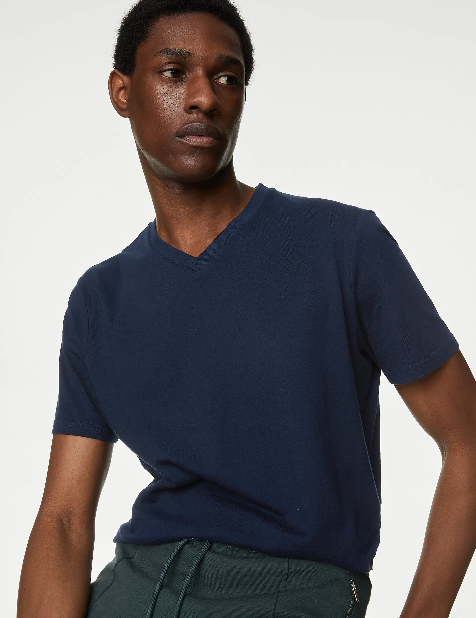 3 Pairs of Marks & Spencer Pure Cotton V-Neck T-Shirts