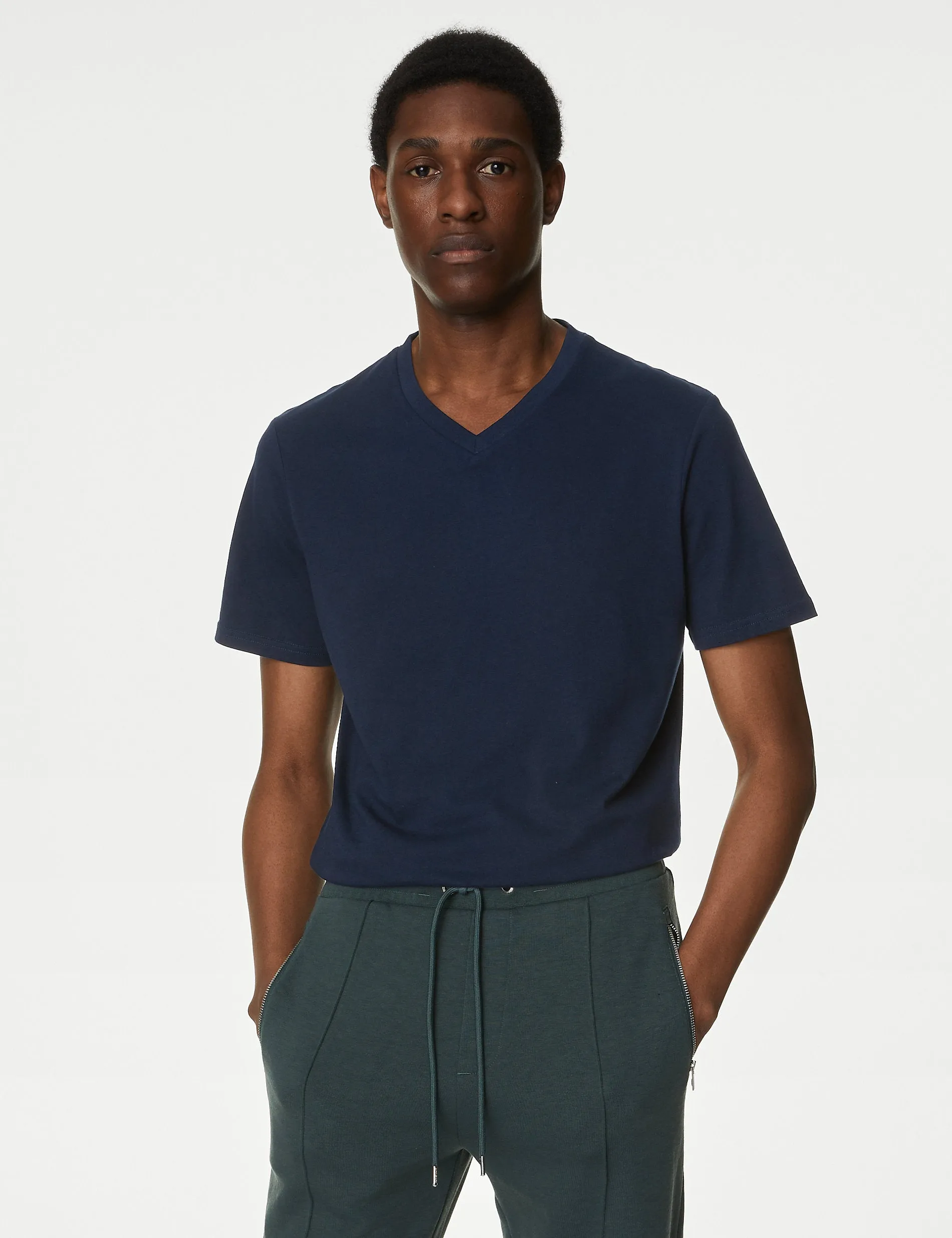3 Pairs of Marks & Spencer Pure Cotton V-Neck T-Shirts