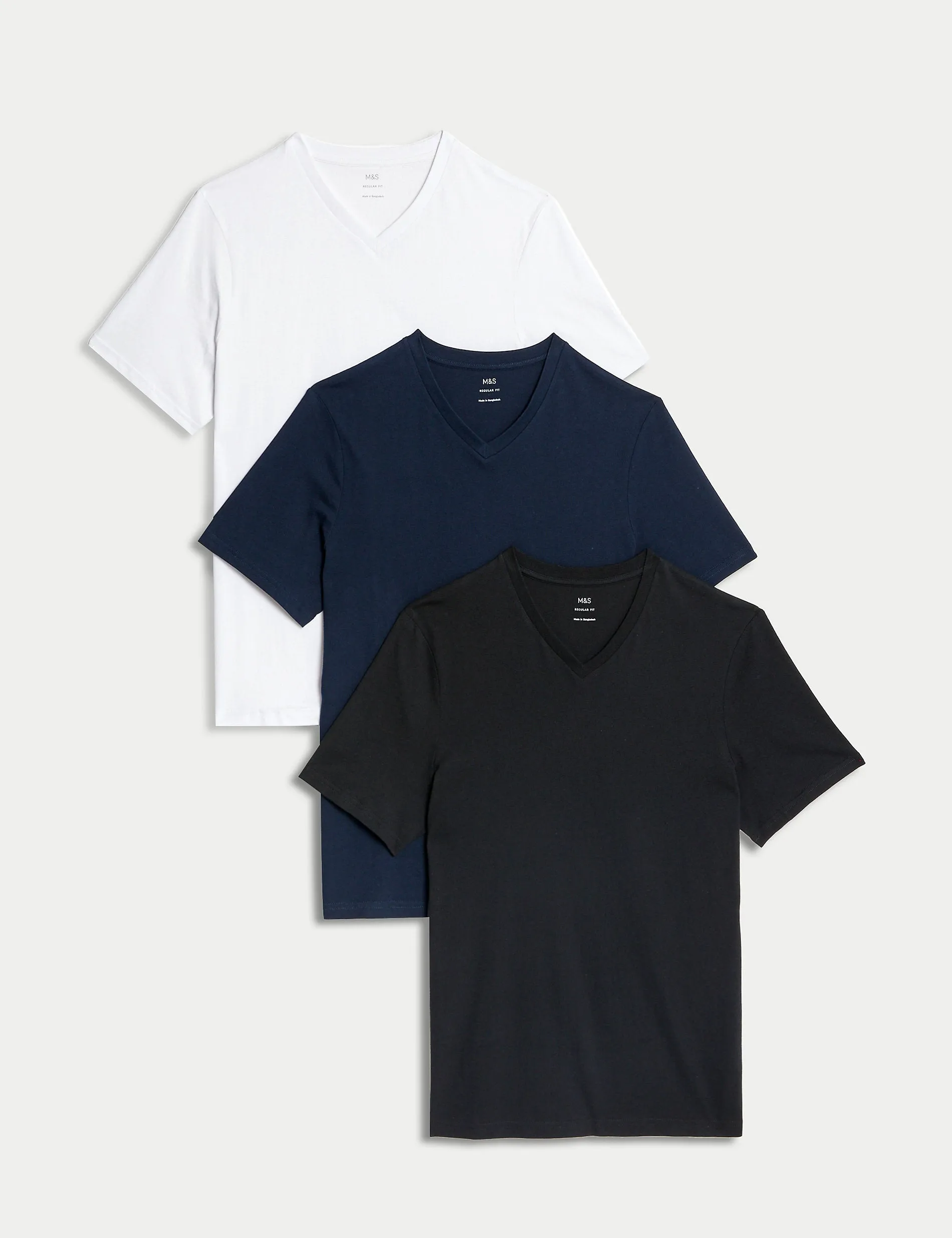 3 Pairs of Marks & Spencer Pure Cotton V-Neck T-Shirts