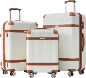 3-Piece ABS Spinner Luggage Set, Lightweight Suitcase with TSA Lock, 20 Inch Carry-On, 24 Inch & 28 Inch Checked Luggage, Durable & Silent Spinner Wheels