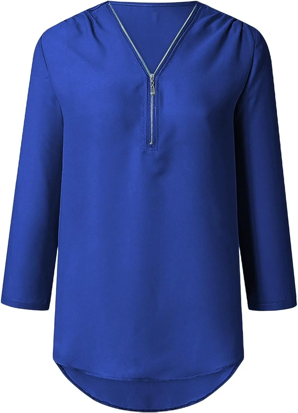 3/4 Sleeve Tops for Women 2025 Plus Size Fashion Cute Zipper V Neck Shirts Casual Loose Work Elegant Chiffon Blouses