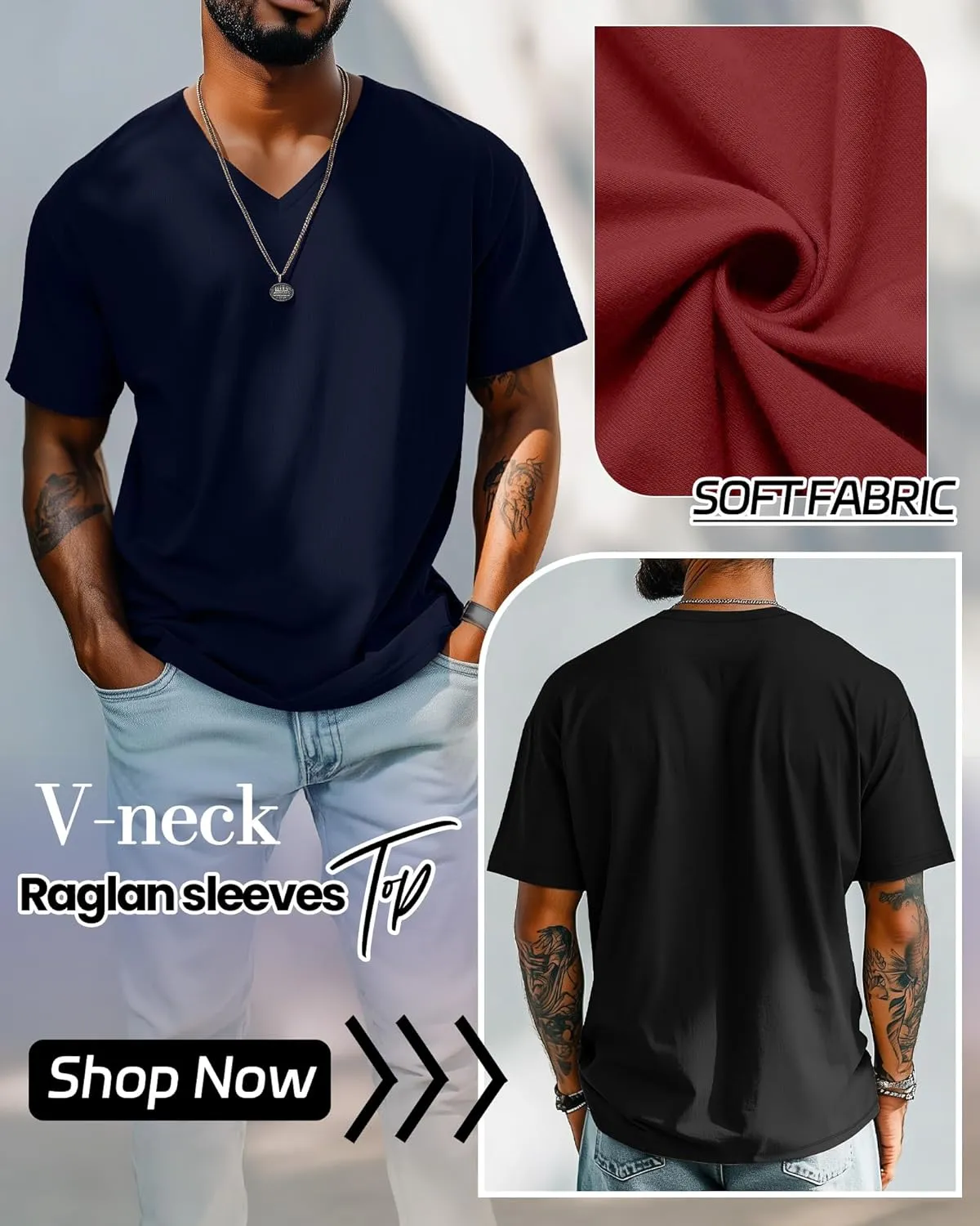 5 Pack Men's Big and Tall Shirts Casual V Neck Short Sleeve Tees Summer Cotton Basic T Shirts Multipack