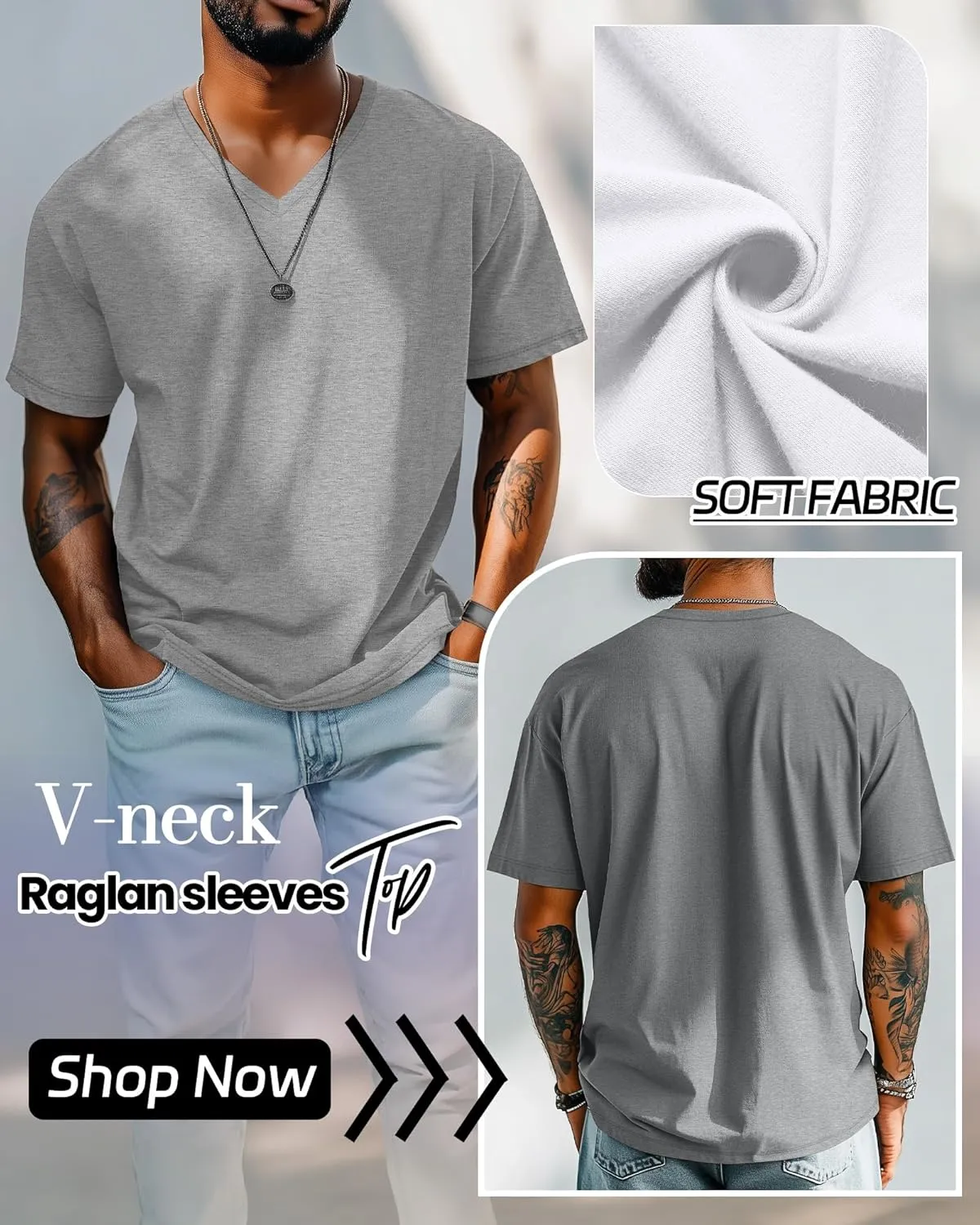 5 Pack Men's Big and Tall Shirts Casual V Neck Short Sleeve Tees Summer Cotton Basic T Shirts Multipack