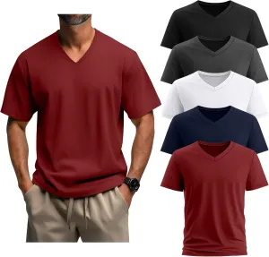 5 Pack Men's Big and Tall Shirts Casual V Neck Short Sleeve Tees Summer Cotton Basic T Shirts Multipack