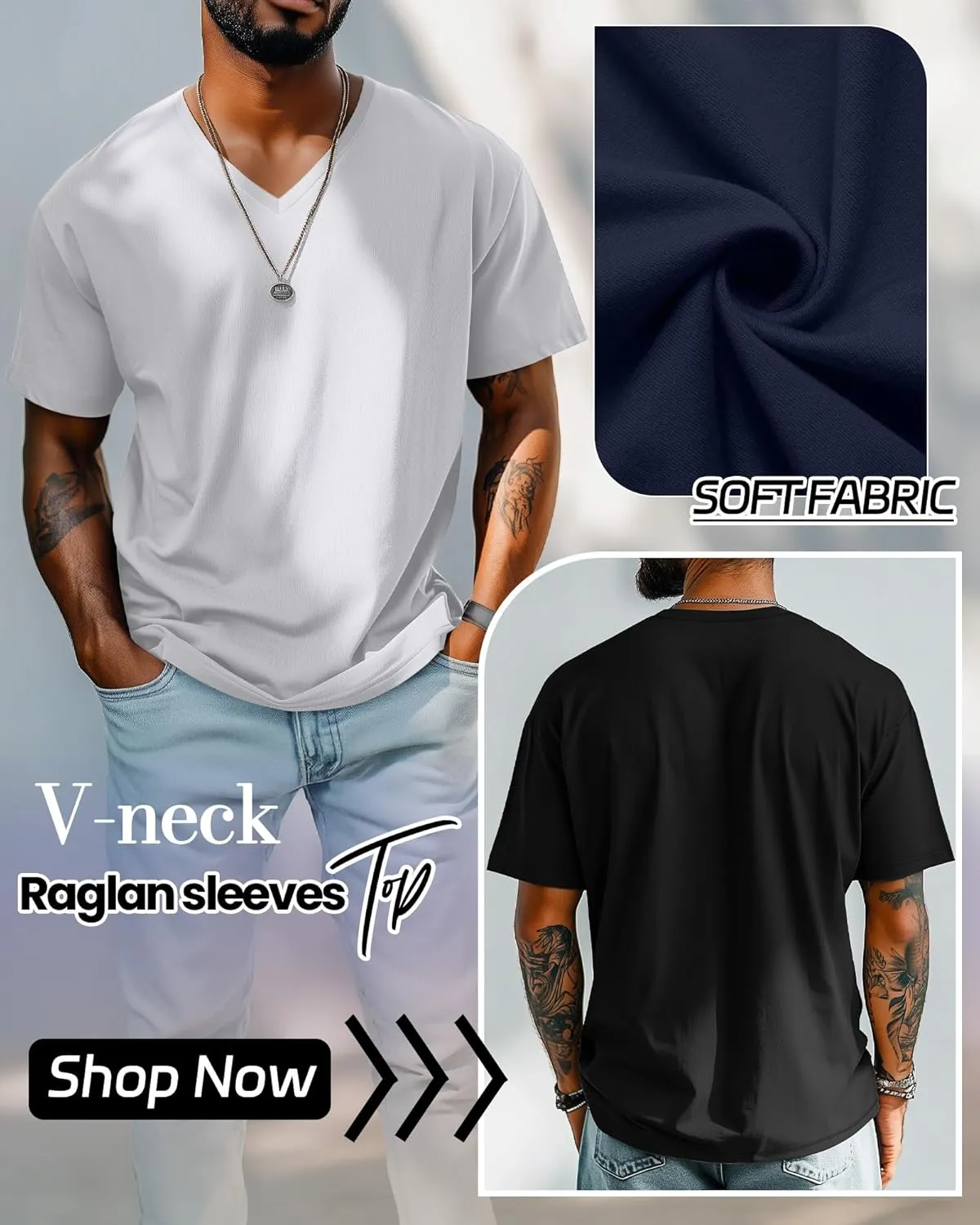 5 Pack Men's Big and Tall Shirts Casual V Neck Short Sleeve Tees Summer Cotton Basic T Shirts Multipack