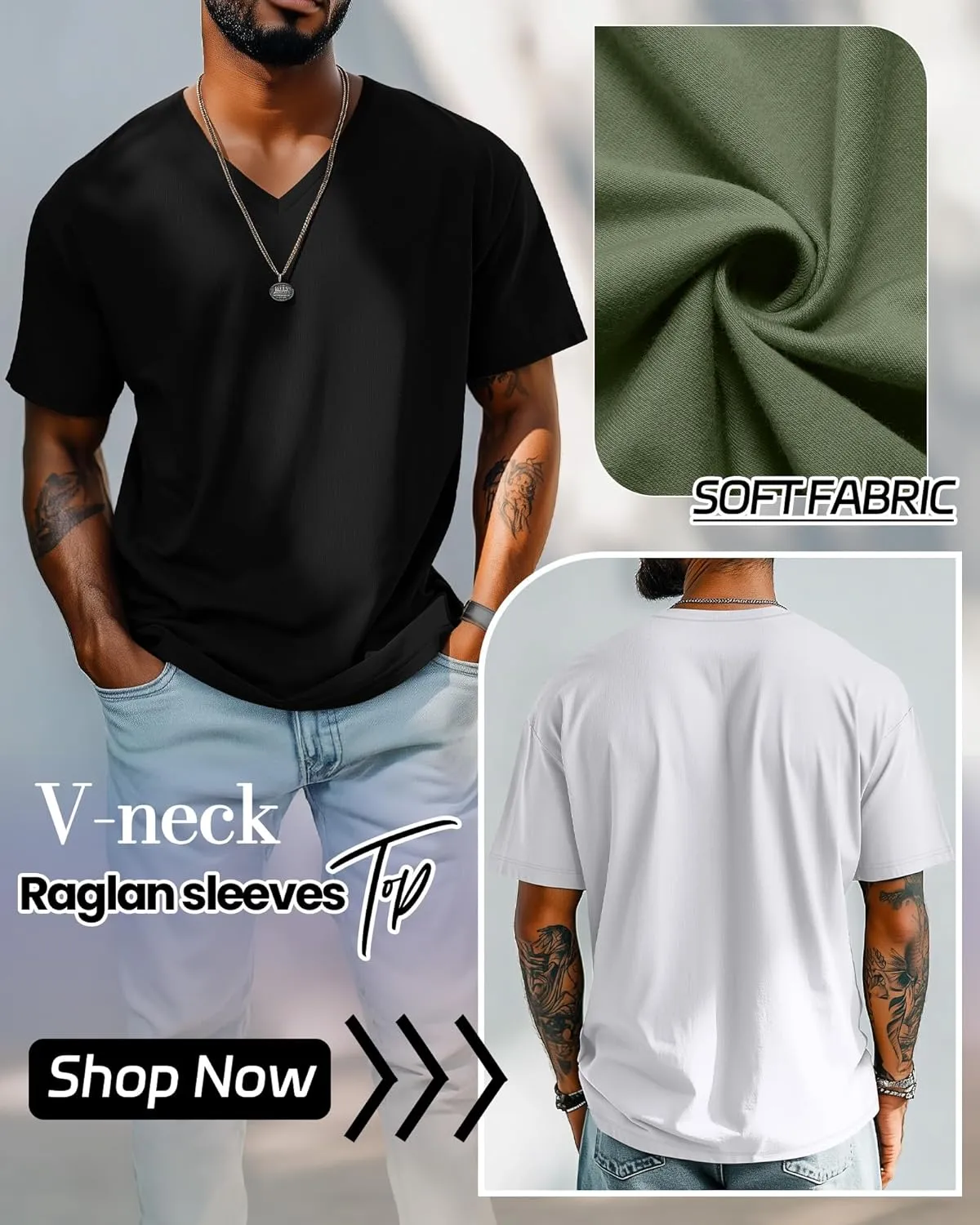 5 Pack Men's Big and Tall Shirts Casual V Neck Short Sleeve Tees Summer Cotton Basic T Shirts Multipack