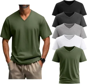 5 Pack Men's Big and Tall Shirts Casual V Neck Short Sleeve Tees Summer Cotton Basic T Shirts Multipack