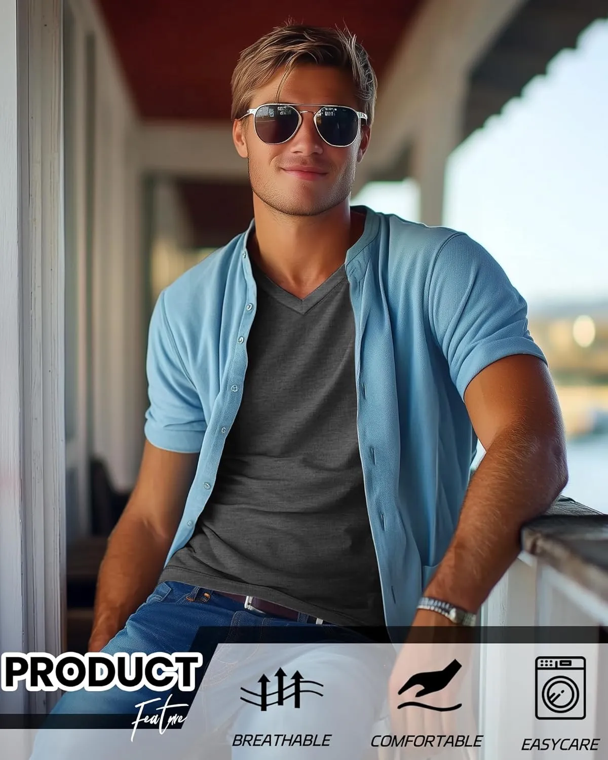 5 Pack Men's Big and Tall Shirts Casual V Neck Short Sleeve Tees Summer Cotton Basic T Shirts Multipack