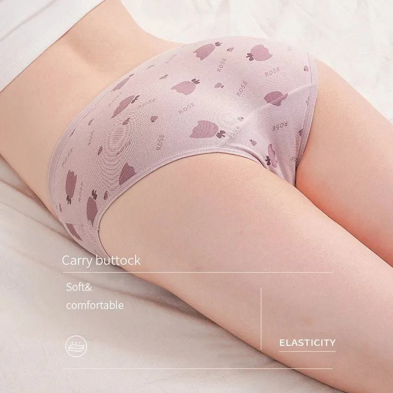 5-Pack Women's Cotton Panties: Breathable, Cute Print, Soft Low Waist Briefs.