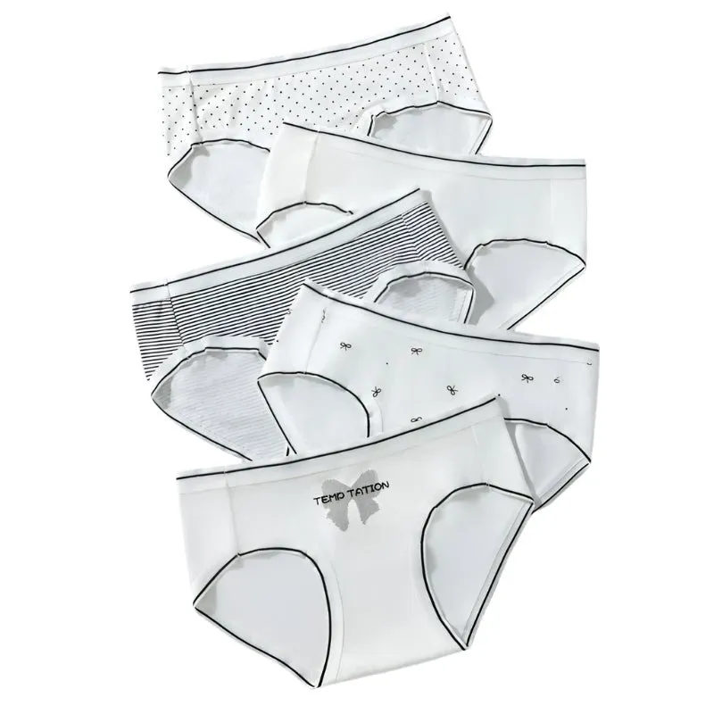 5-Pack Women's Cotton Panties: Breathable, Cute Print, Soft Low Waist Briefs.