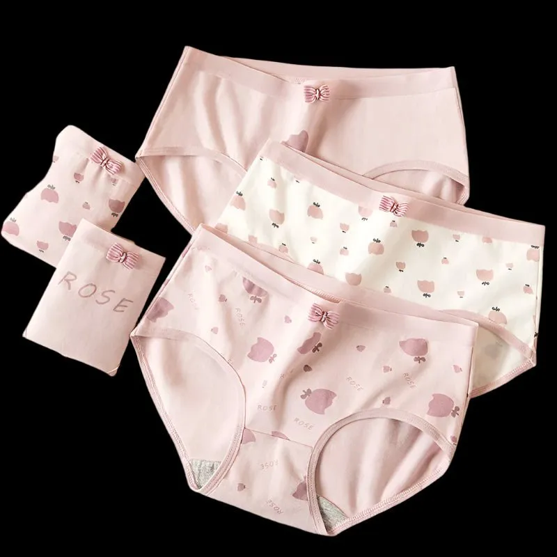 5-Pack Women's Cotton Panties: Breathable, Cute Print, Soft Low Waist Briefs.