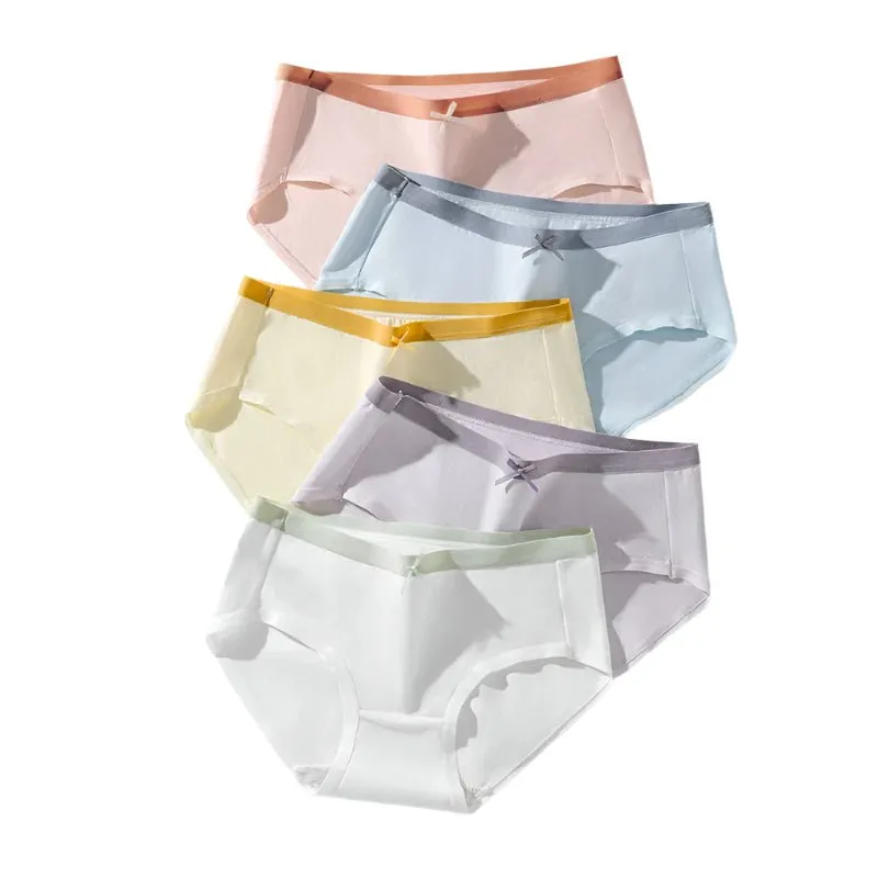 5-Pack Women's Cotton Panties: Breathable, Cute Print, Soft Low Waist Briefs.