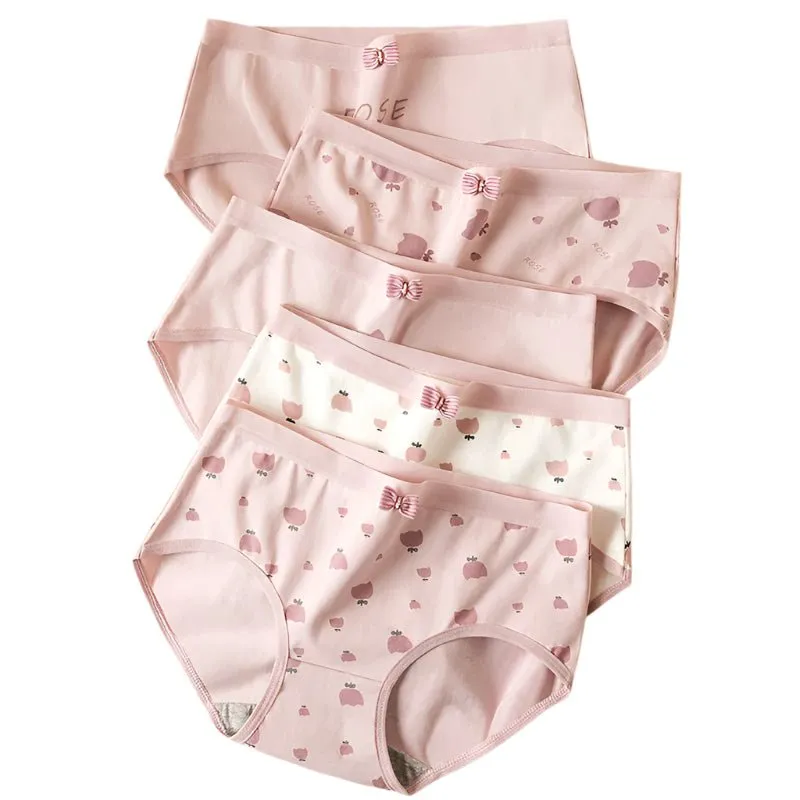 5-Pack Women's Cotton Panties: Breathable, Cute Print, Soft Low Waist Briefs.