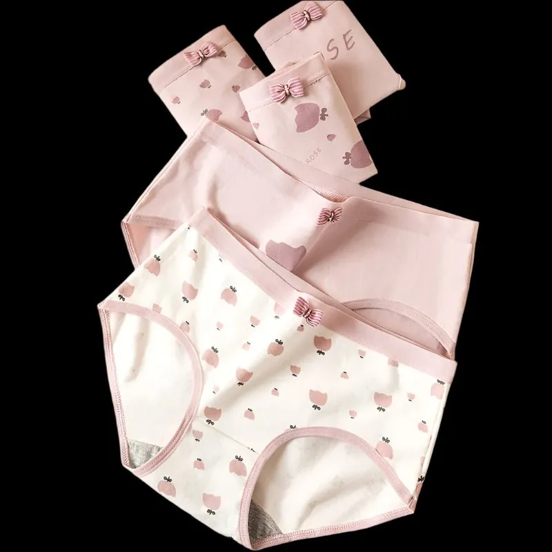 5-Pack Women's Cotton Panties: Breathable, Cute Print, Soft Low Waist Briefs.