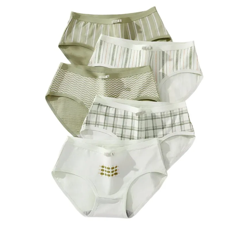 5-Pack Women's Cotton Panties: Breathable, Cute Print, Soft Low Waist Briefs.