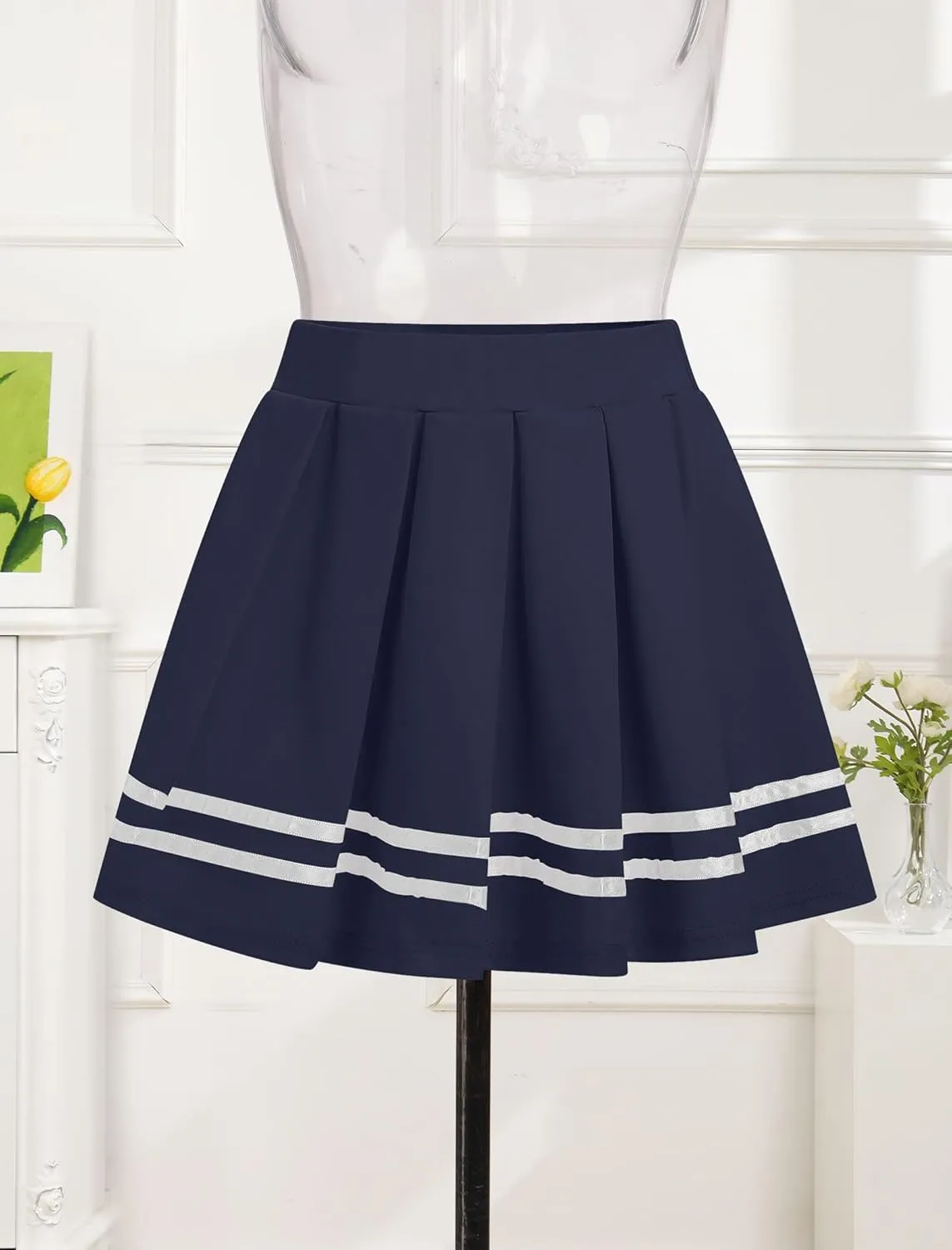 ABAFIP Women's Pleated Mini Skirt High Waist A-Line Skater School Cheer Uniform Tennis Short Skirts