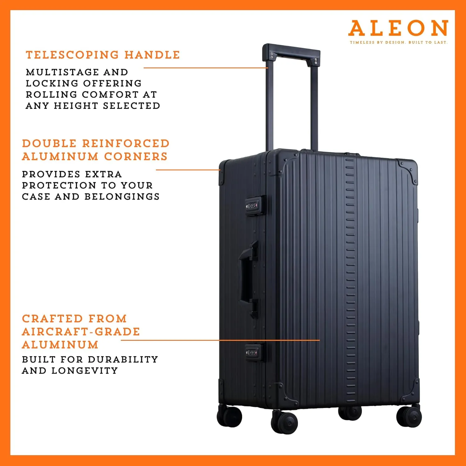Aleon 26 Aluminum Checked Bag Hardside Luggage with Suiter, Lightweight Hardshell Suitcase w/Spinner Wheels, TSA-Approved, Heavy Duty Roller for International Travel and Business Flight, Black
