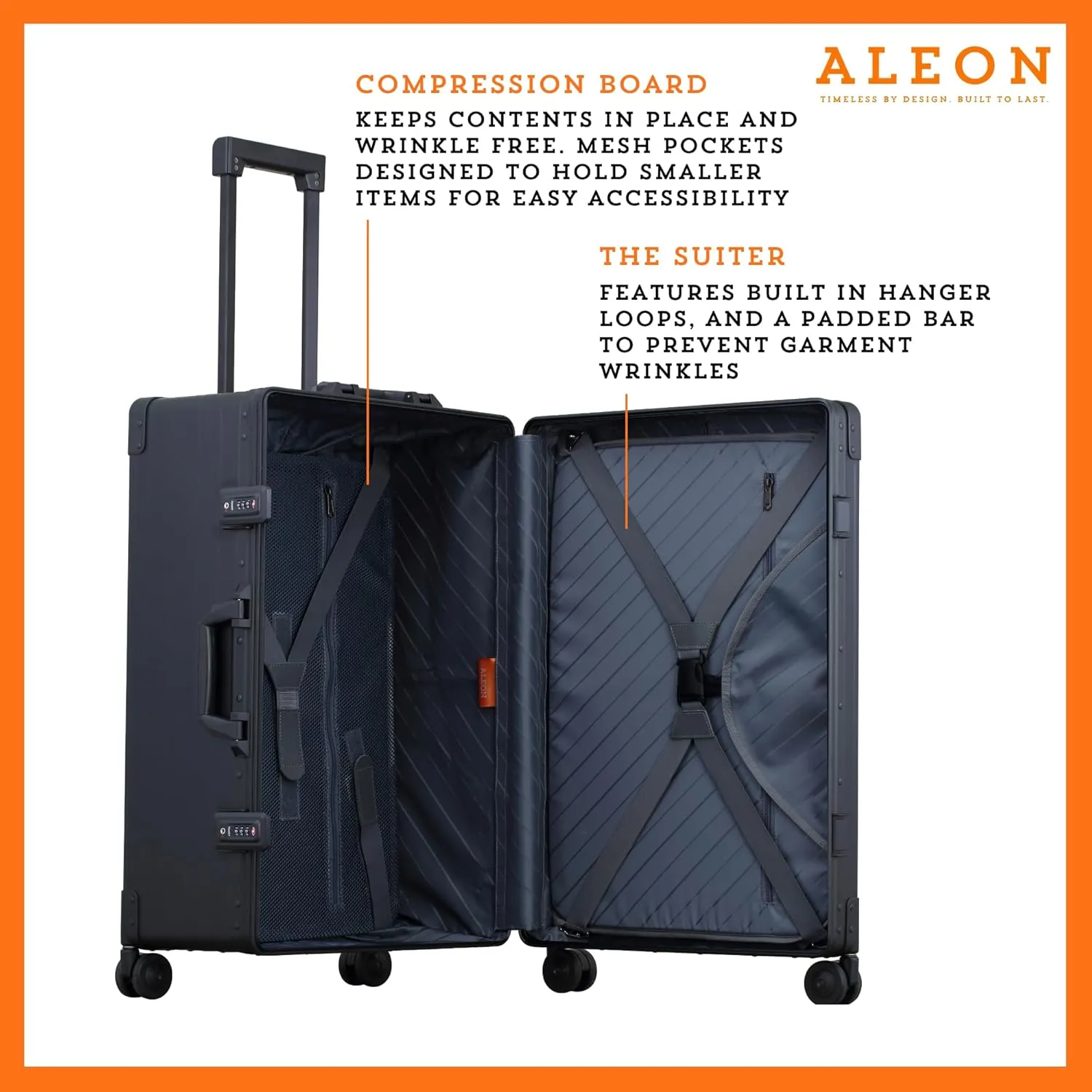 Aleon 26 Aluminum Checked Bag Hardside Luggage with Suiter, Lightweight Hardshell Suitcase w/Spinner Wheels, TSA-Approved, Heavy Duty Roller for International Travel and Business Flight, Black