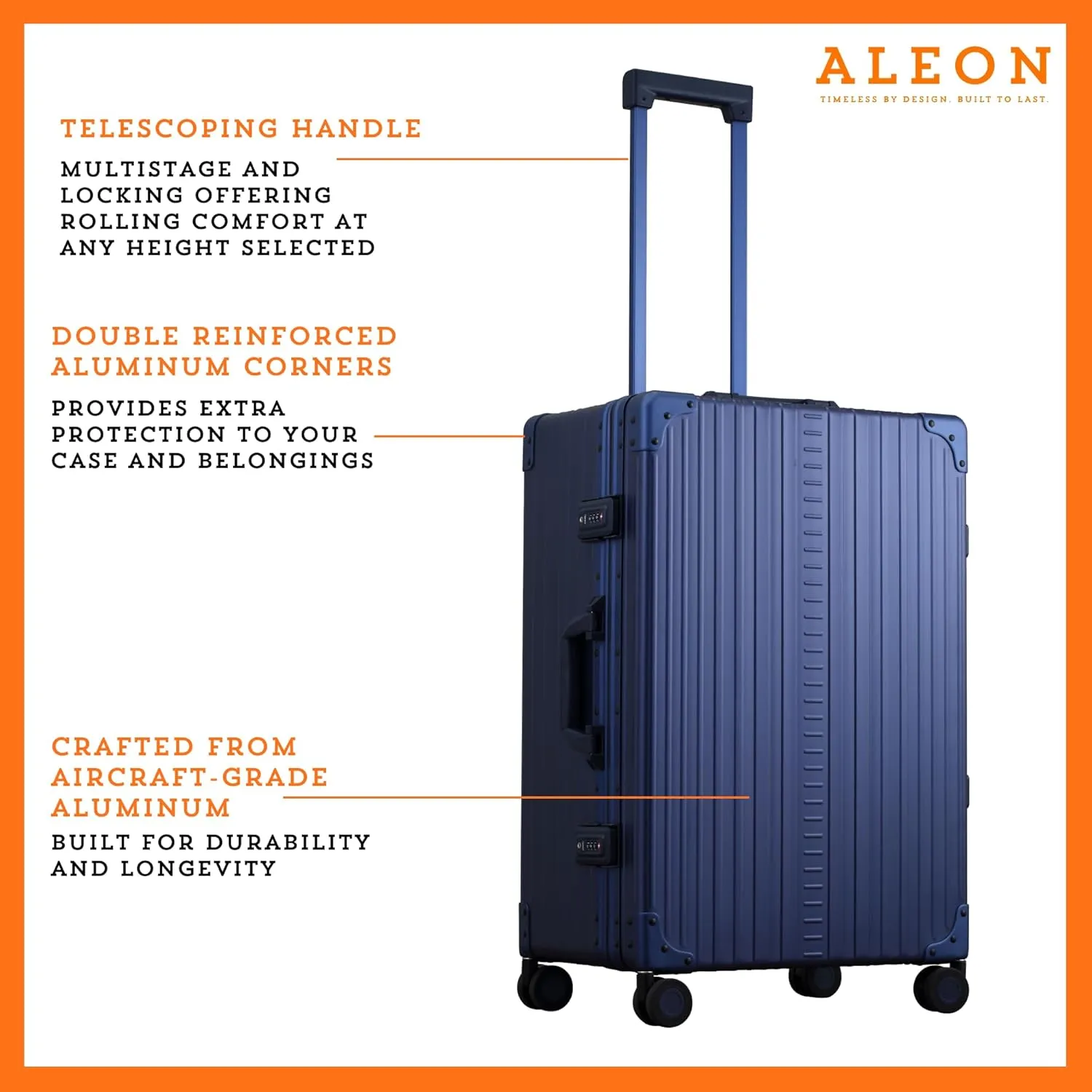 All Aluminum Lightweight 26" Premium Checked Bag Luggage with Suiter, Hardshell Suitcase w/Spinner Wheels, TSA-Approved, Heavy Duty Roller for International Travel and Business Flight (Sapphire)