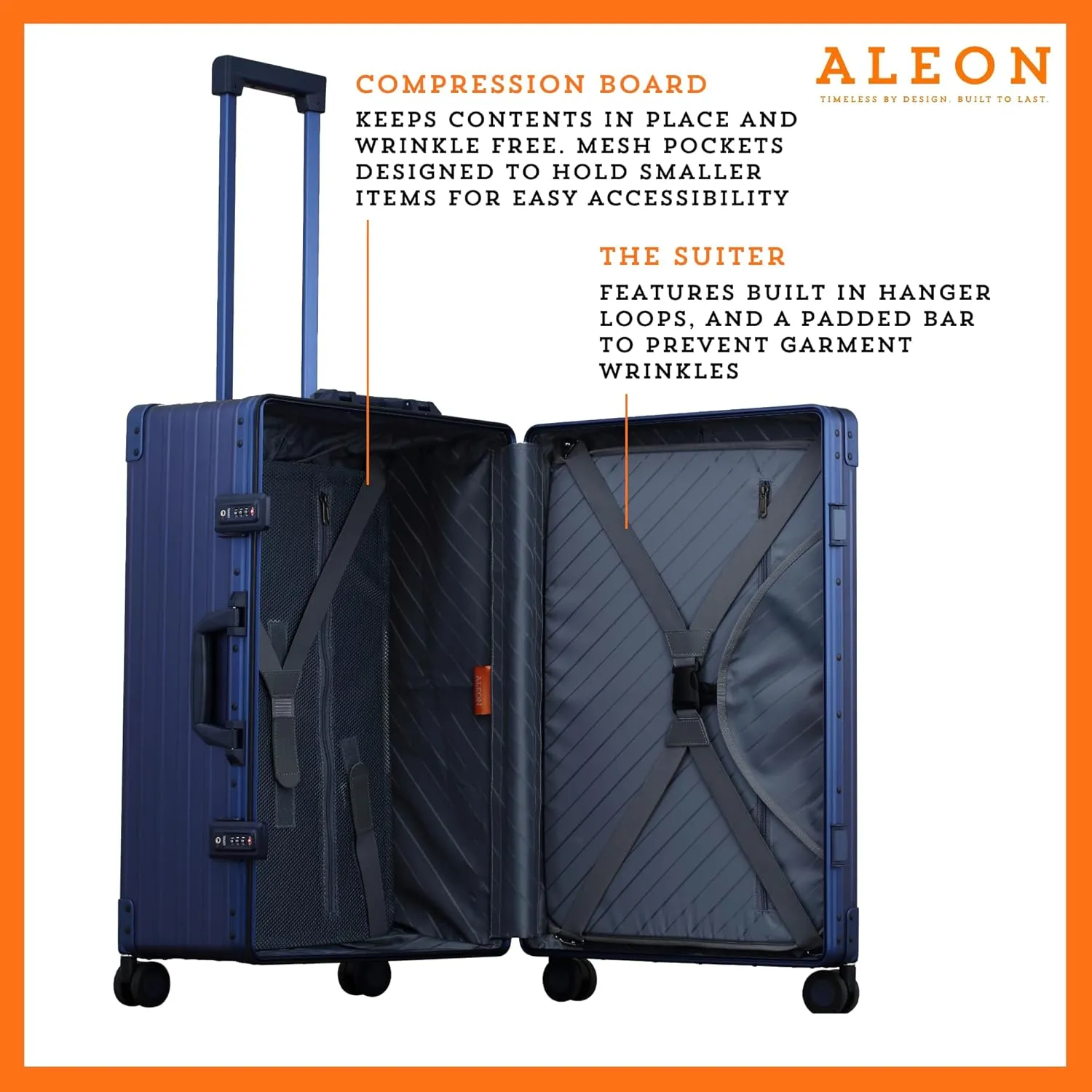 All Aluminum Lightweight 26" Premium Checked Bag Luggage with Suiter, Hardshell Suitcase w/Spinner Wheels, TSA-Approved, Heavy Duty Roller for International Travel and Business Flight (Sapphire)