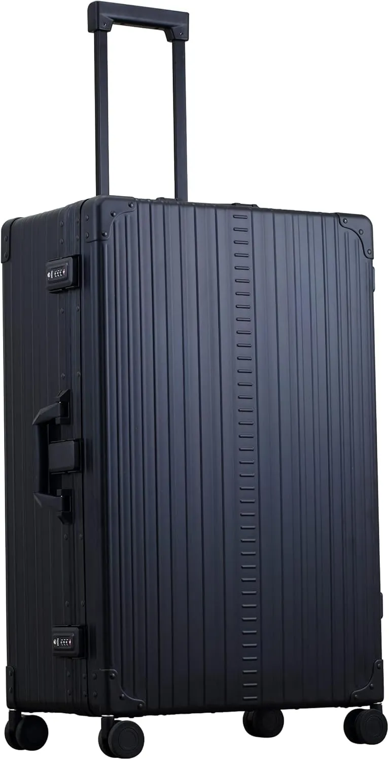 All Aluminum Lightweight 30 Premium Macro Traveler Hardside Checked Luggage with 4 Spinner Wheels, TSA Lock, Compression Board, Telescoping Handle, Ideal for International Travel (Onyx)