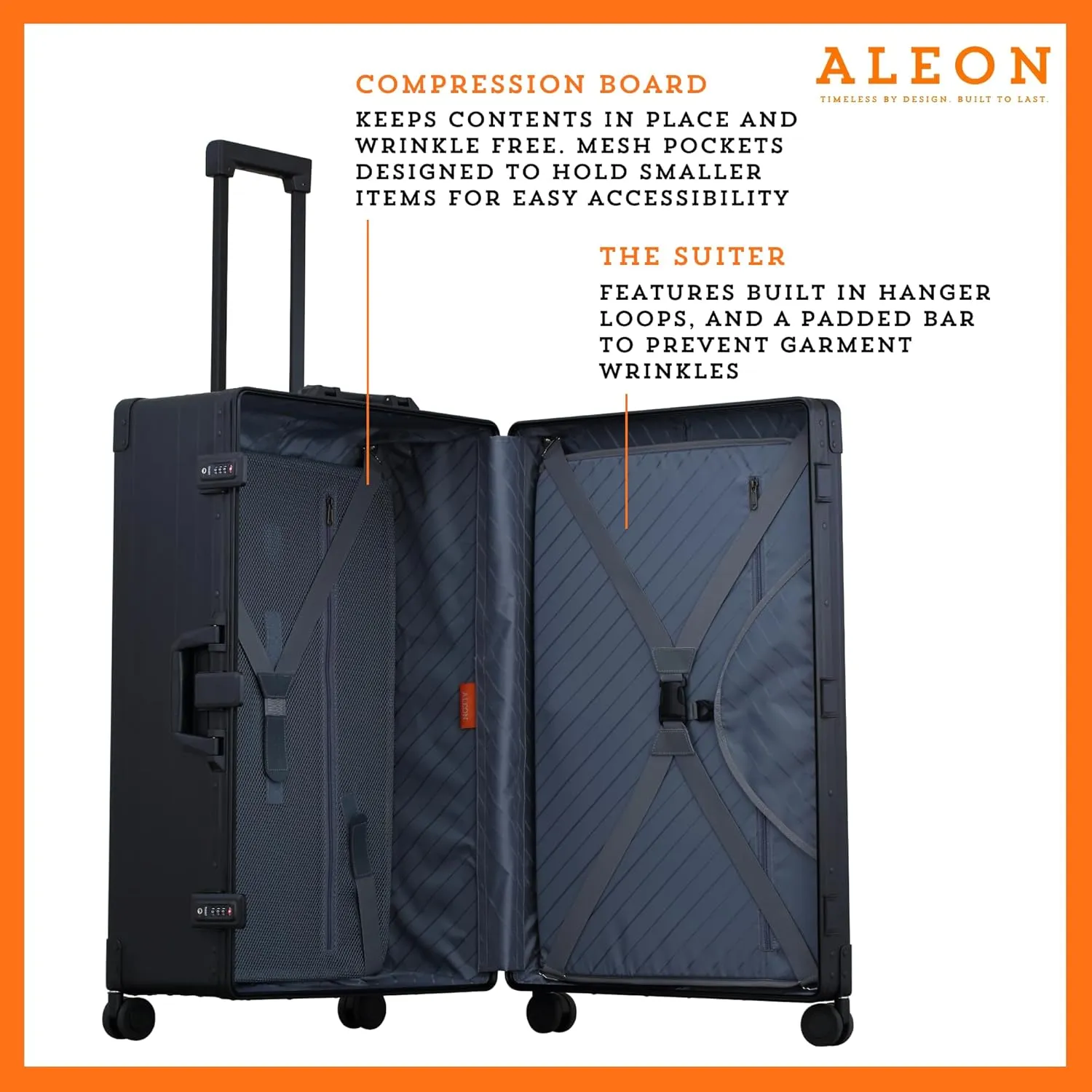 All Aluminum Lightweight 30 Premium Macro Traveler Hardside Checked Luggage with 4 Spinner Wheels, TSA Lock, Compression Board, Telescoping Handle, Ideal for International Travel (Onyx)