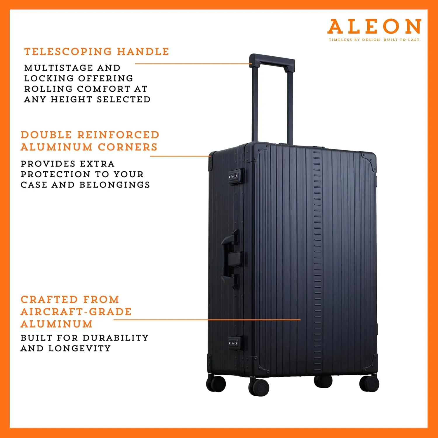 All Aluminum Lightweight 30 Premium Macro Traveler Hardside Checked Luggage with 4 Spinner Wheels, TSA Lock, Compression Board, Telescoping Handle, Ideal for International Travel (Onyx)